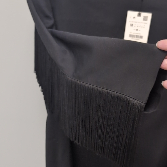 Zara Black Long Sleeve Fringe Dress - Picture 5 of 7